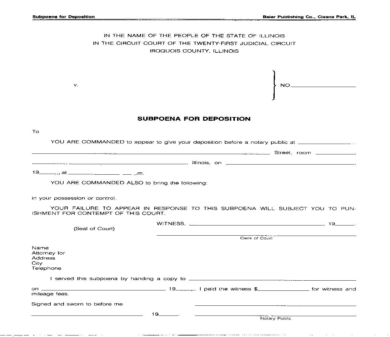Subpoena For Deposition | Pdf Fpdf Doc Docx | Illinois