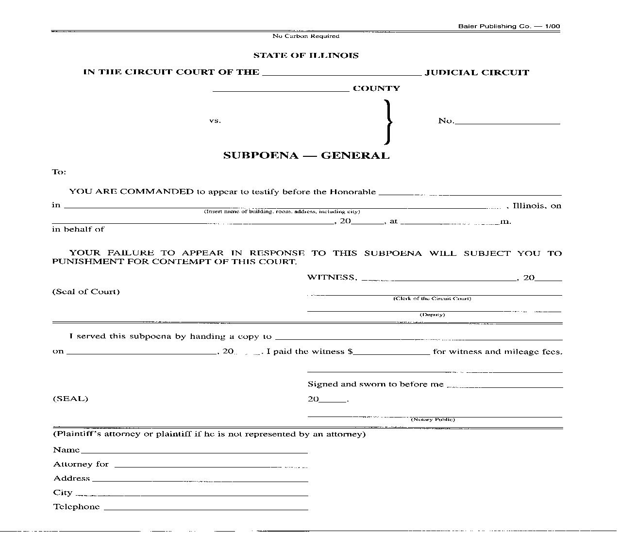 Subpoena General | Pdf Fpdf Doc Docx | Illinois