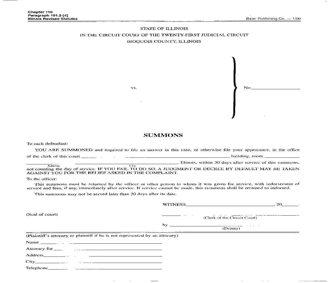 Summons (30 Day) | Pdf Fpdf Doc Docx | Illinois