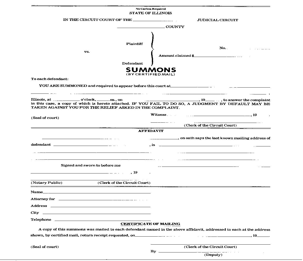 Summons By Certified Mail | Pdf Fpdf Doc Docx | Illinois