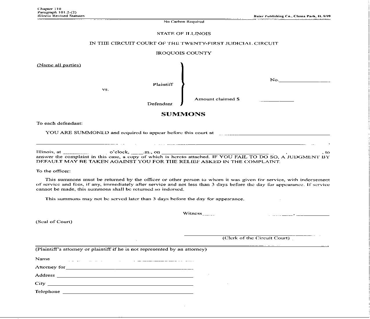 Summons | Pdf Fpdf Doc Docx | Illinois