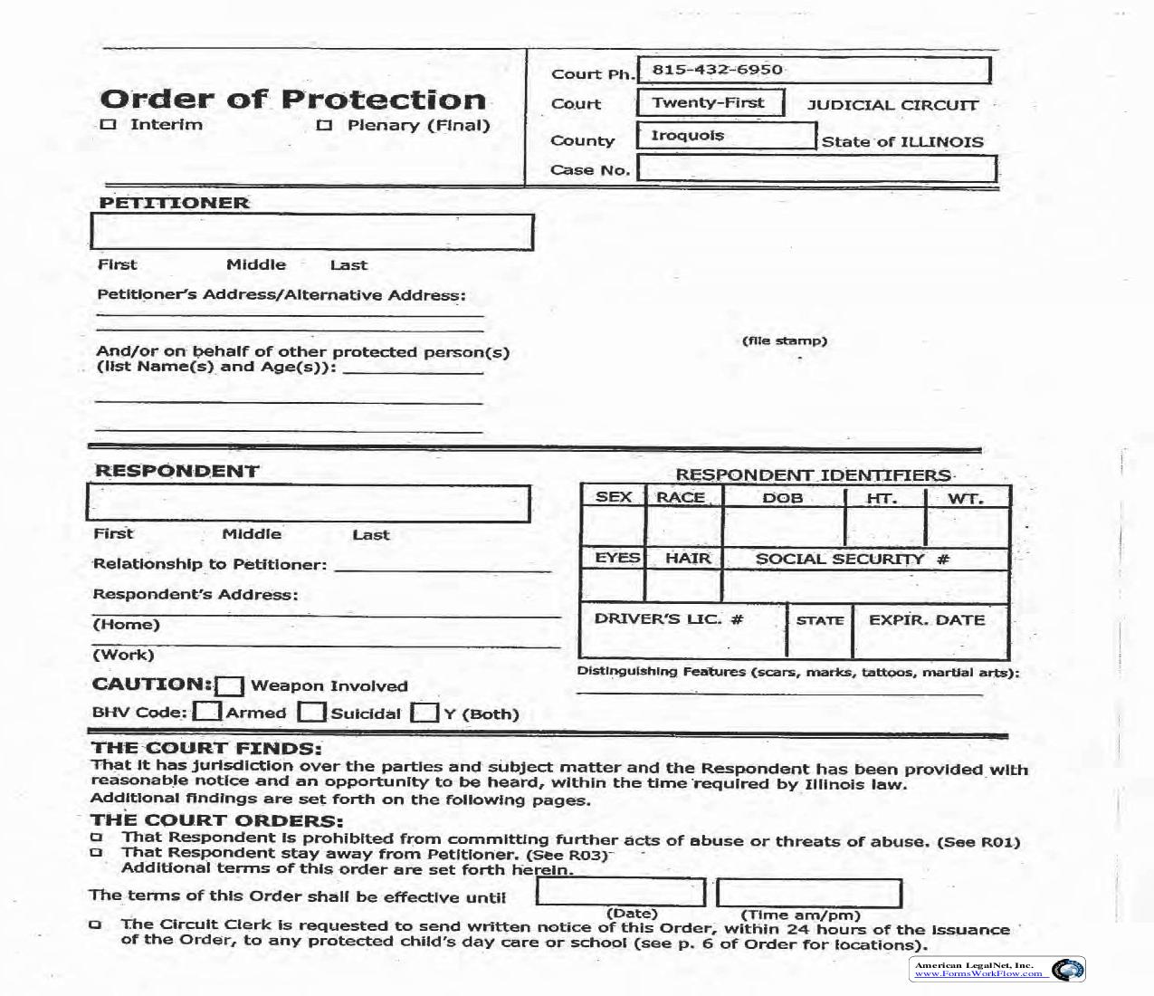 Interim Or Plenary Order Of Protection | Pdf Fpdf Doc Docx | Illinois