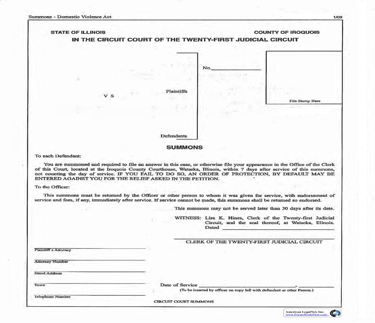 Summons Domestic Violence | Pdf Fpdf Doc Docx | Illinois