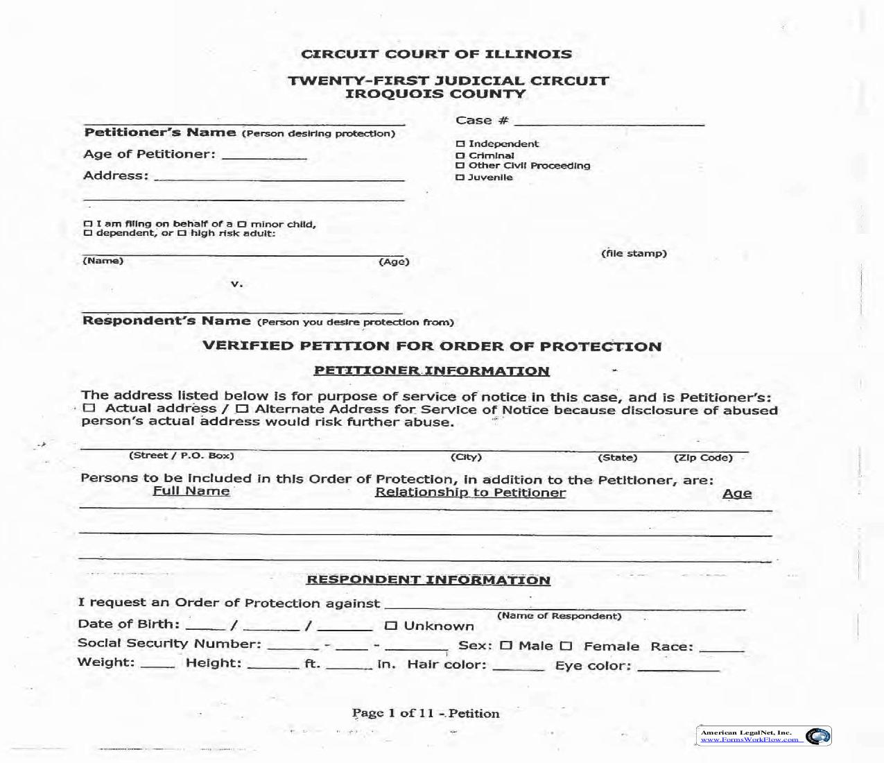 Verified Petition For Order Of Protection | Pdf Fpdf Doc Docx | Illinois