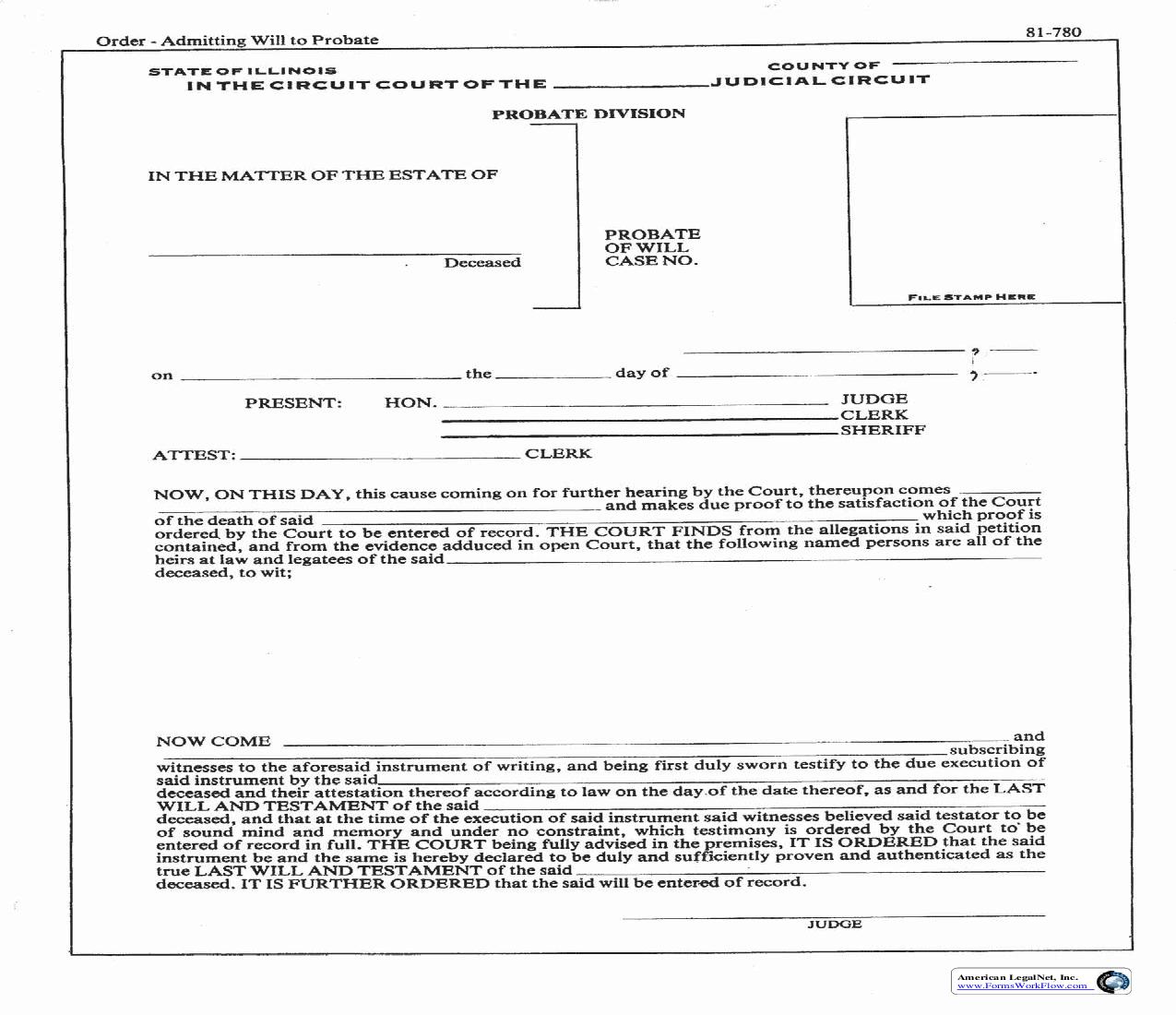 Order - Admitting Will To Probate | Pdf Fpdf Doc Docx | Illinois
