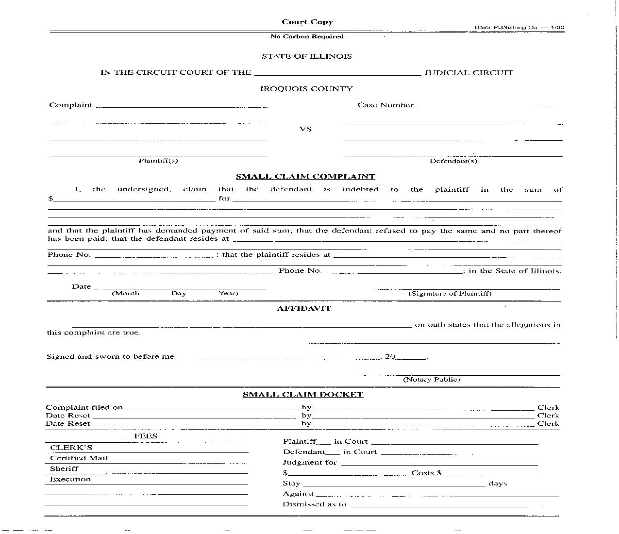 Small Claim Complaint | Pdf Fpdf Doc Docx | Illinois