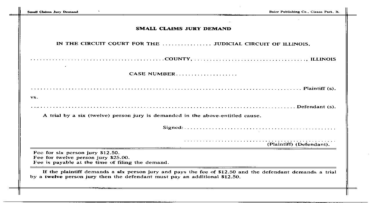Small Claims Jury Demand | Pdf Fpdf Doc Docx | Illinois