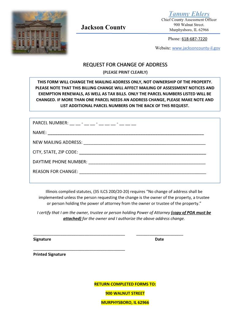 Request For Change Of Address | Pdf Fpdf Doc Docx | Illinois