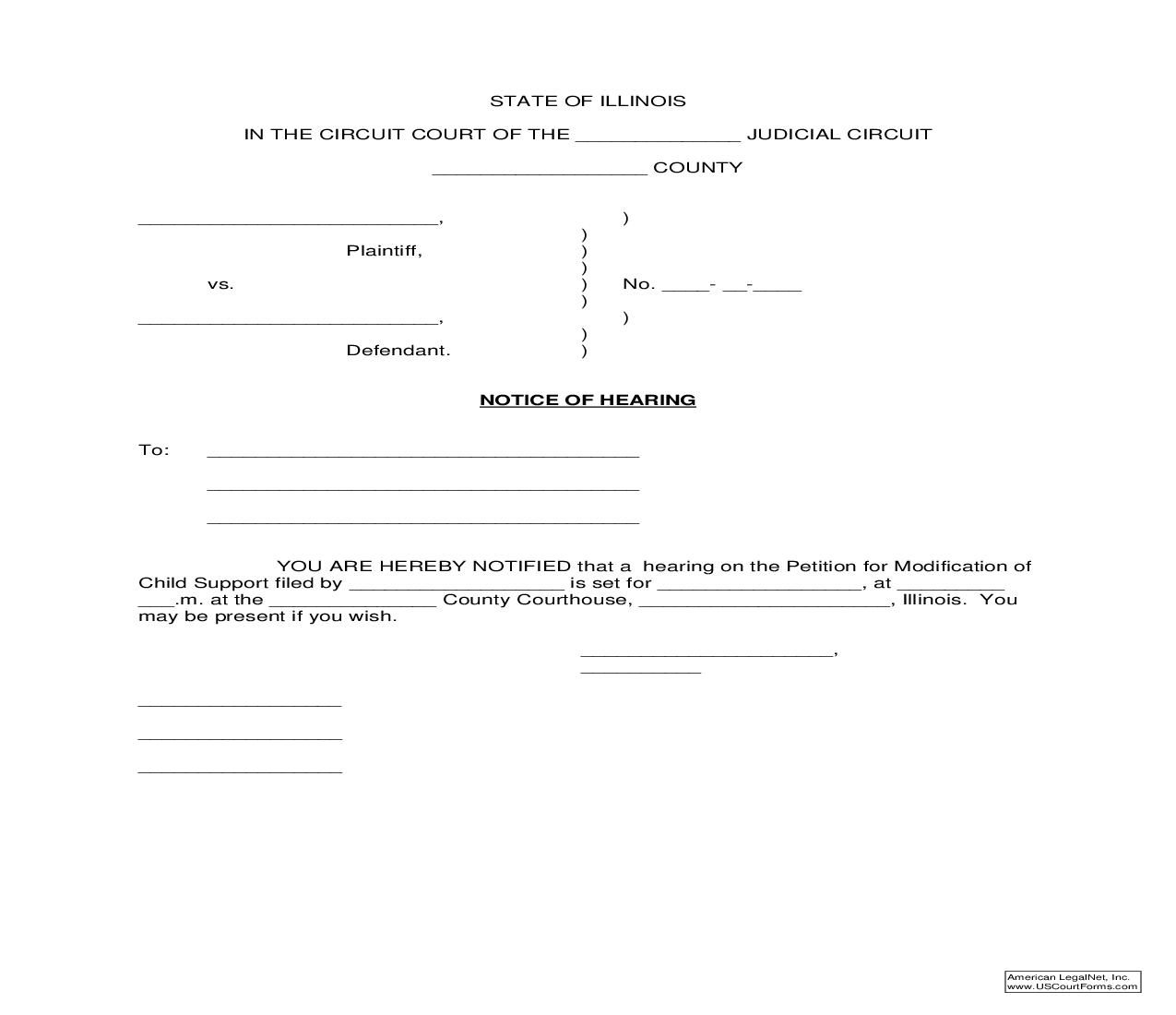 Notice Of Hearing (Petition For Modification Of Child Support) |  | Illinois