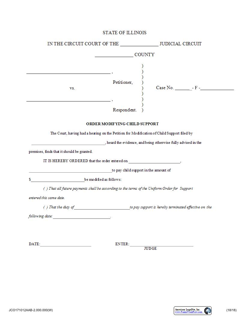 Order Modifying Child Support | Pdf Fpdf Docx | Illinois
