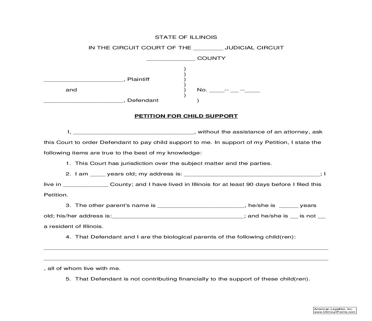 Petition For Child Support |  | Illinois