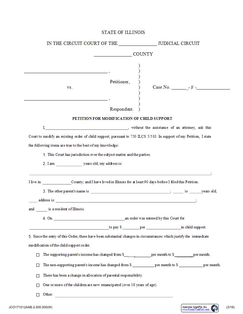 Petition For Modification Of Child Support | Pdf Fpdf Docx | Illinois