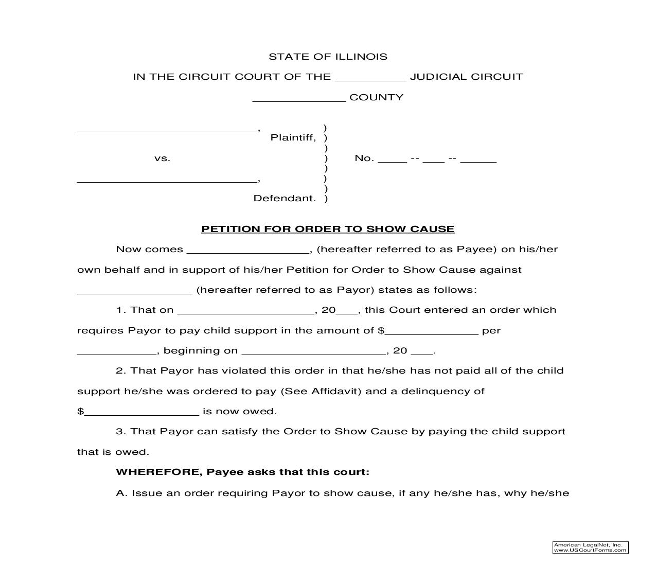 Petition For Order To Show Cause (Child Support) |  | Illinois