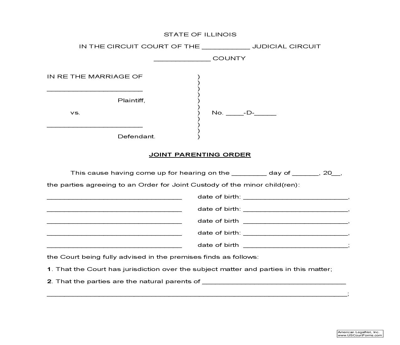 Joint Parenting Order |  | Illinois