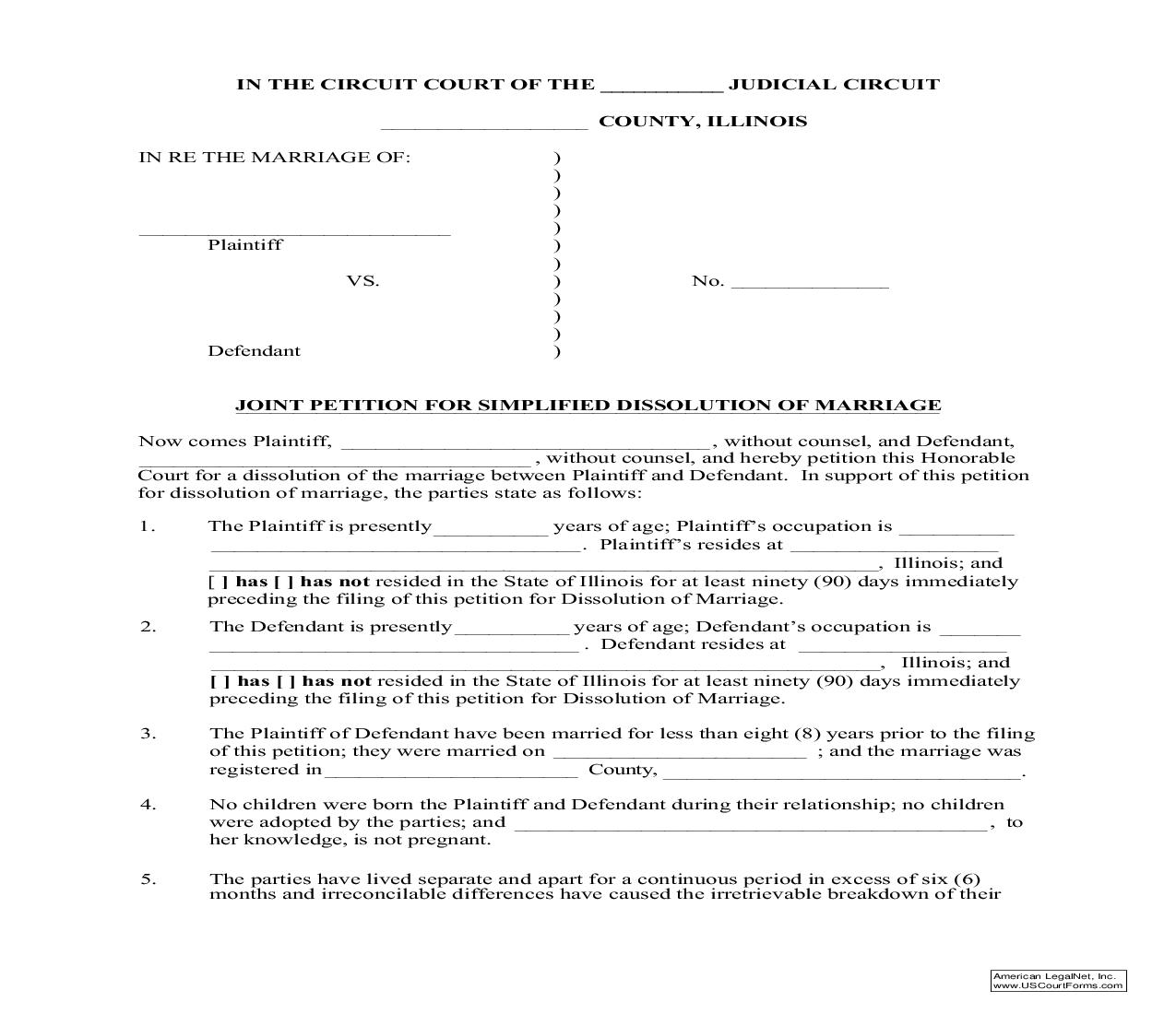 Joint Petition For Simplified Dissolution Of Marriage |  | Illinois