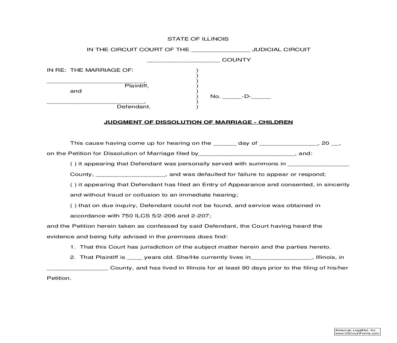 Judgment Of Dissolution Of Marriage-Children |  | Illinois
