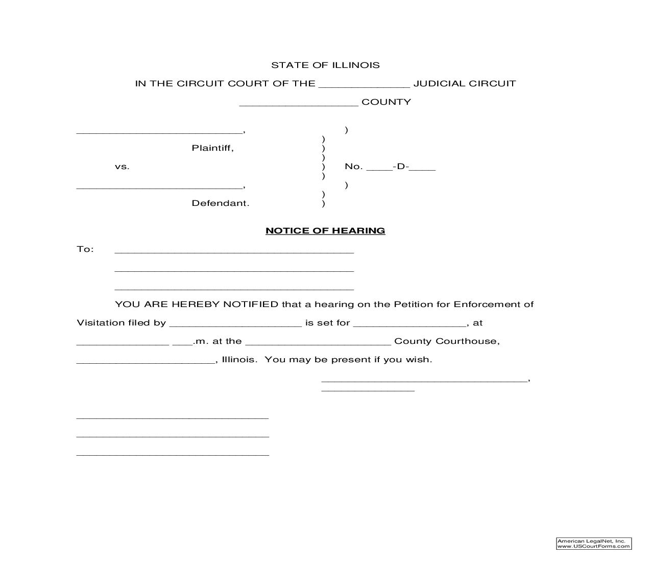 Notice Of Hearing (Enforcement Of Visitation) |  | Illinois