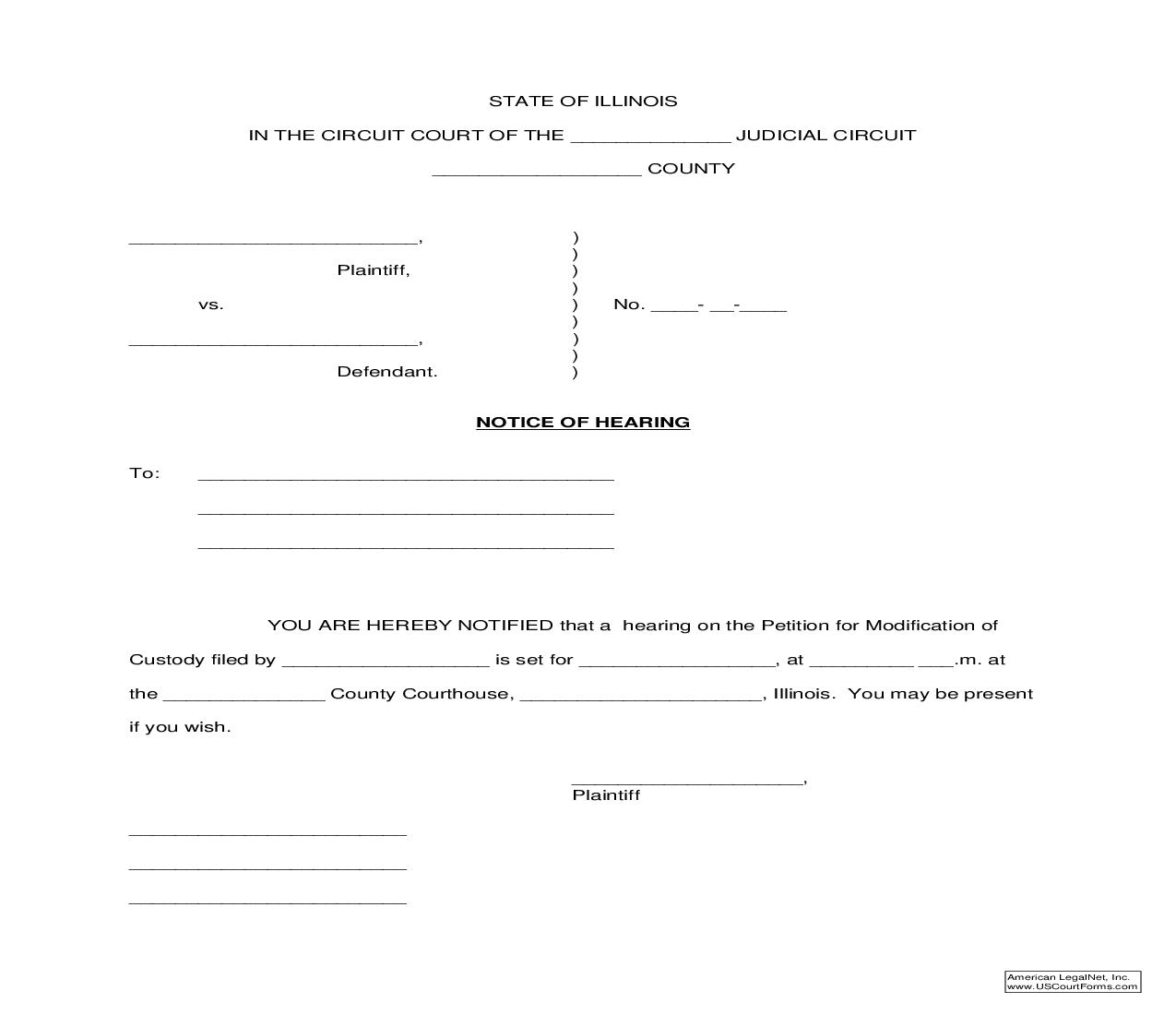 Notice Of Hearing (Modification Of Custody) |  | Illinois
