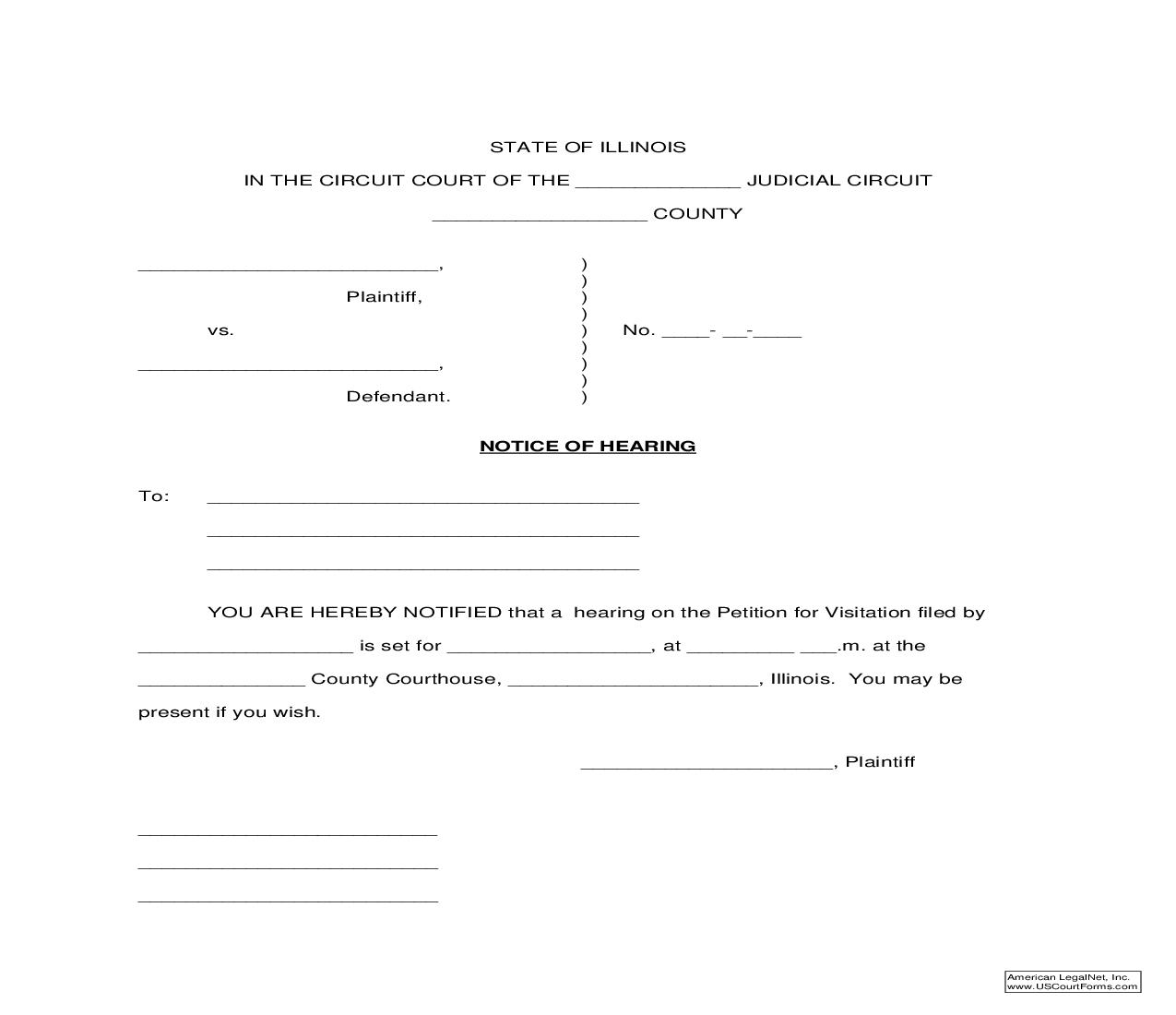 Notice Of Hearing (Visitation) |  | Illinois