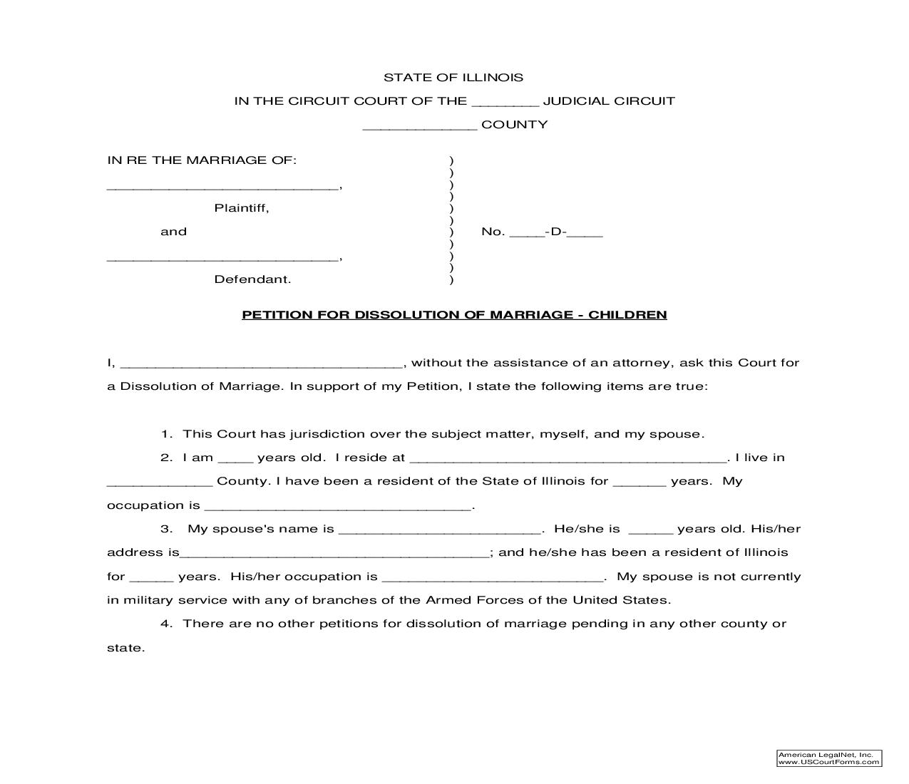 Petition For Dissolution Of Marriage-Children (Pro Se) |  | Illinois