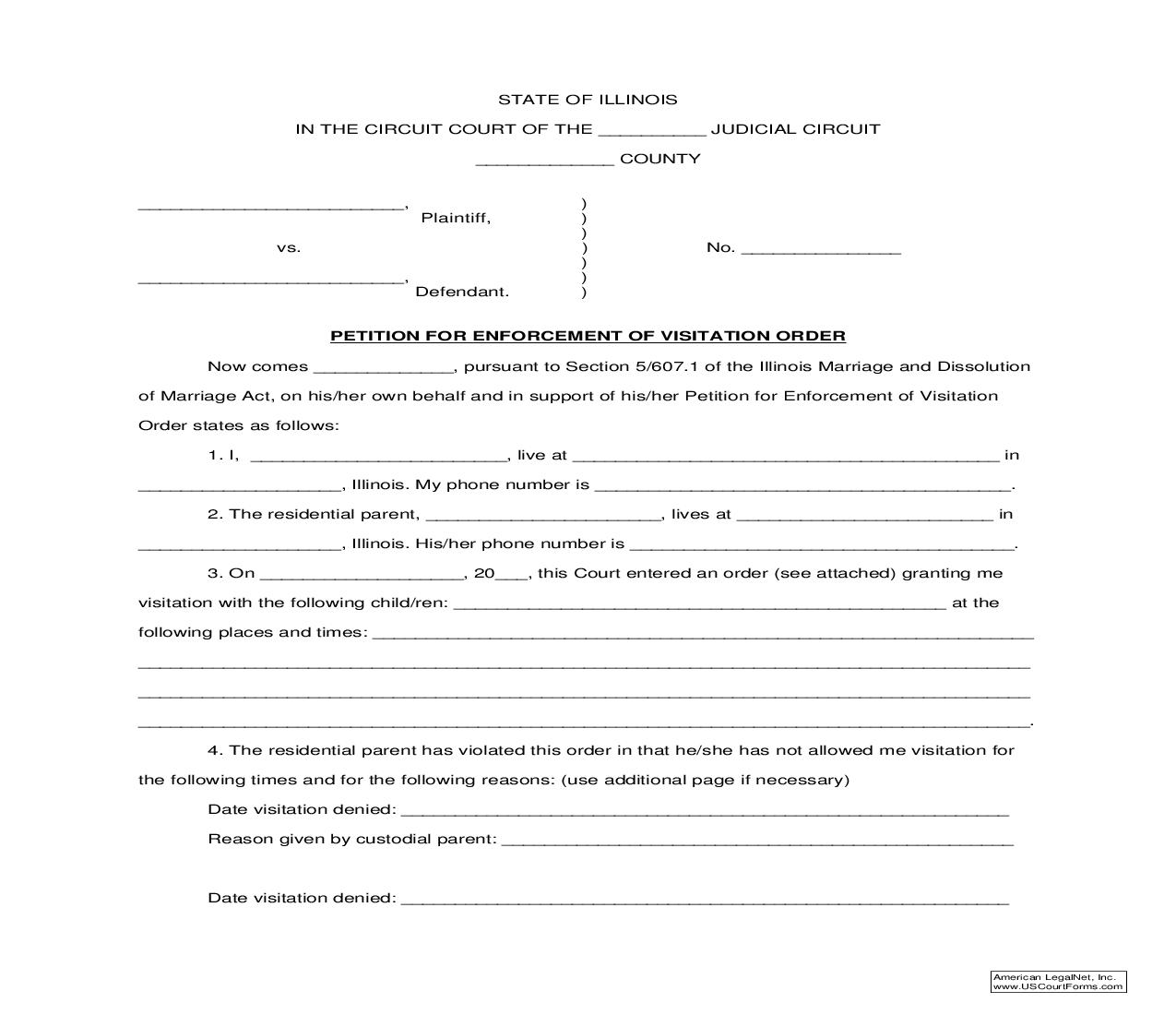 Petition For Enforcement Of Visitation Order |  | Illinois