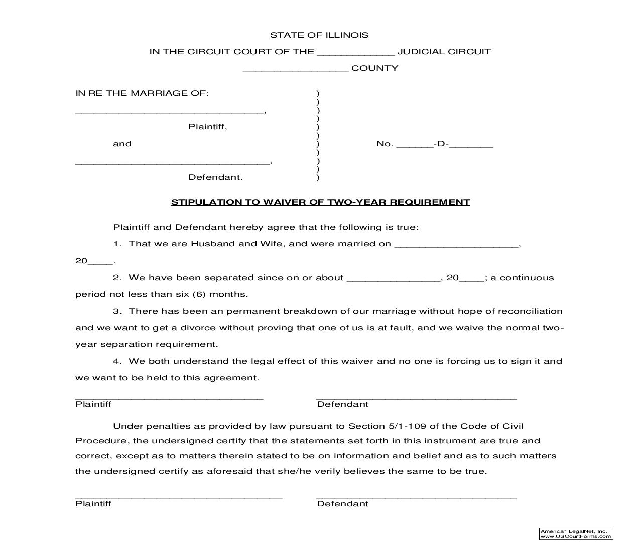 Stipulation To Waiver Of Two-Year Requirement |  | Illinois
