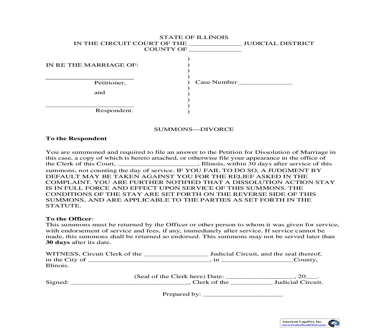Summons-Divorce |  | Illinois