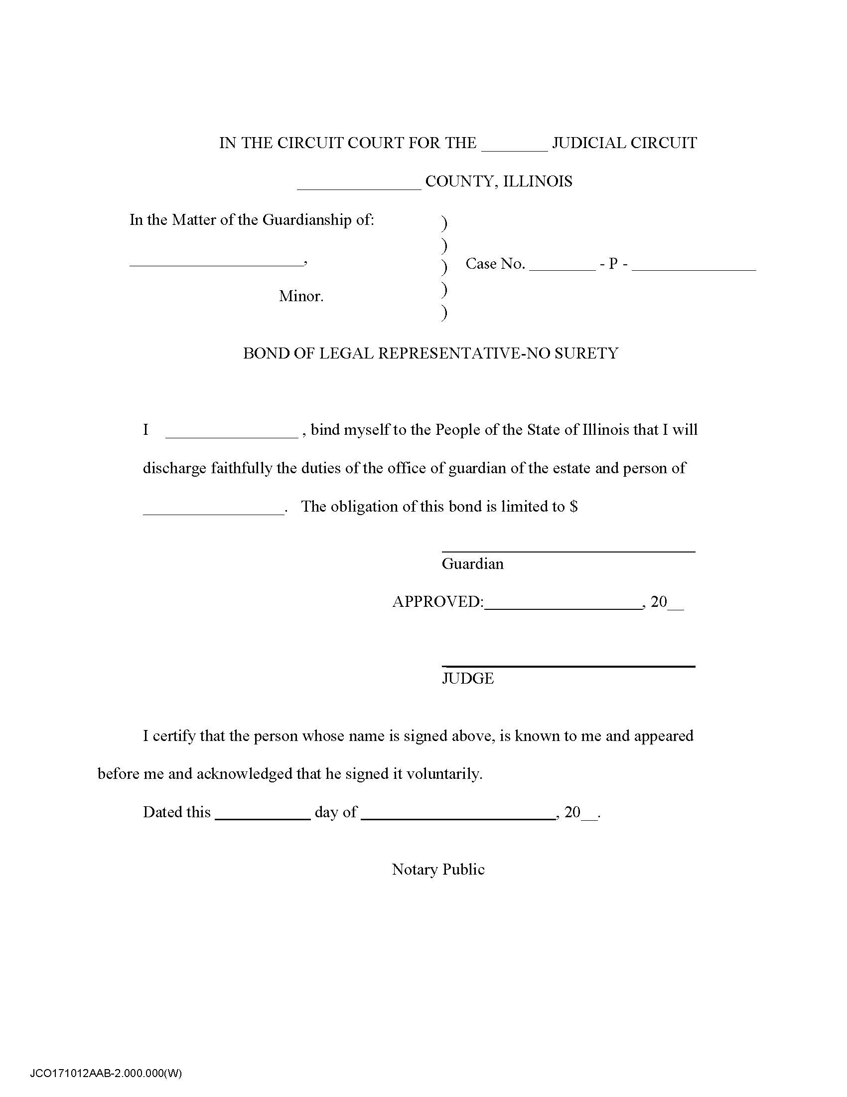 Bond Of Legal Representative-No Surety (Minor Guardian) | Pdf Fpdf Docx | Illinois