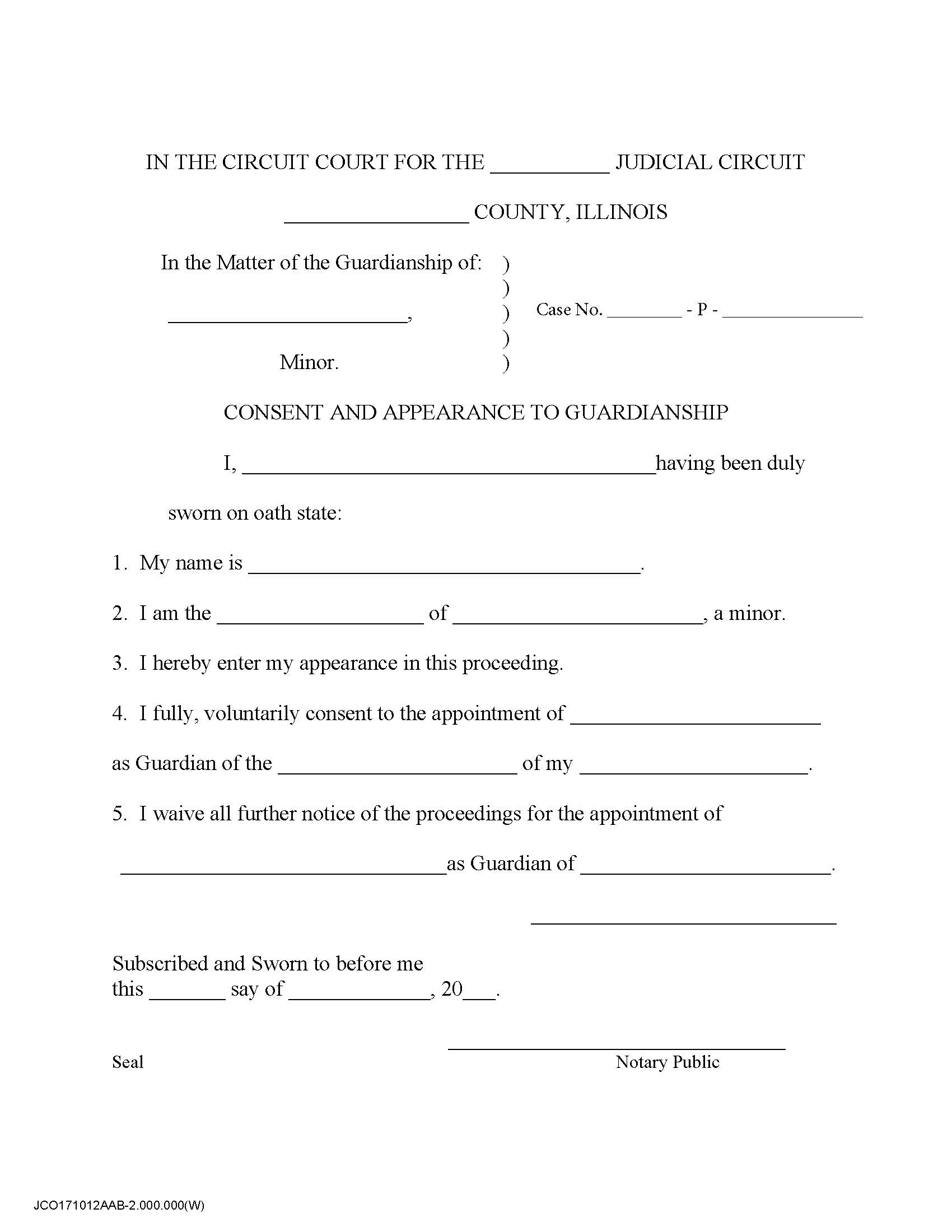Consent And Appearance To Guardianship (Minor) | Pdf Fpdf Docx | Illinois