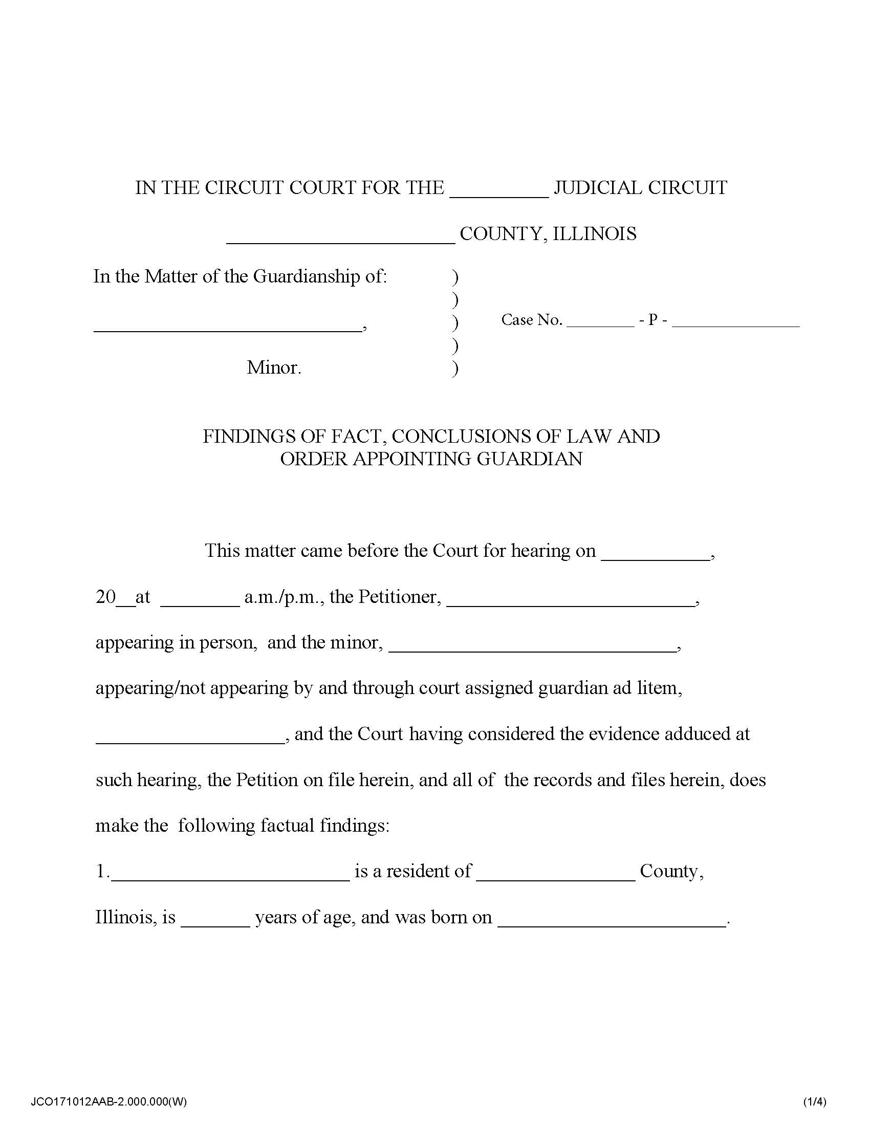 Findings Of Fact Conclusions Of Law Order Appointing Guardian (Minor) | Pdf Fpdf Docx | Illinois