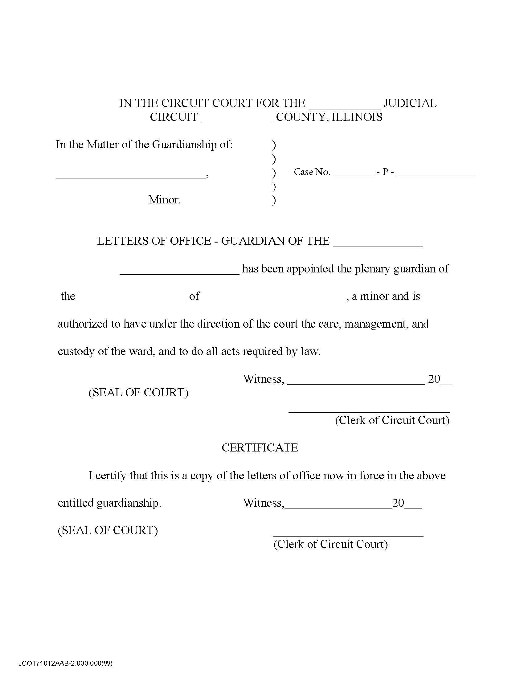 Letters Of Office - Guardian (Minor) | Pdf Fpdf Docx | Illinois