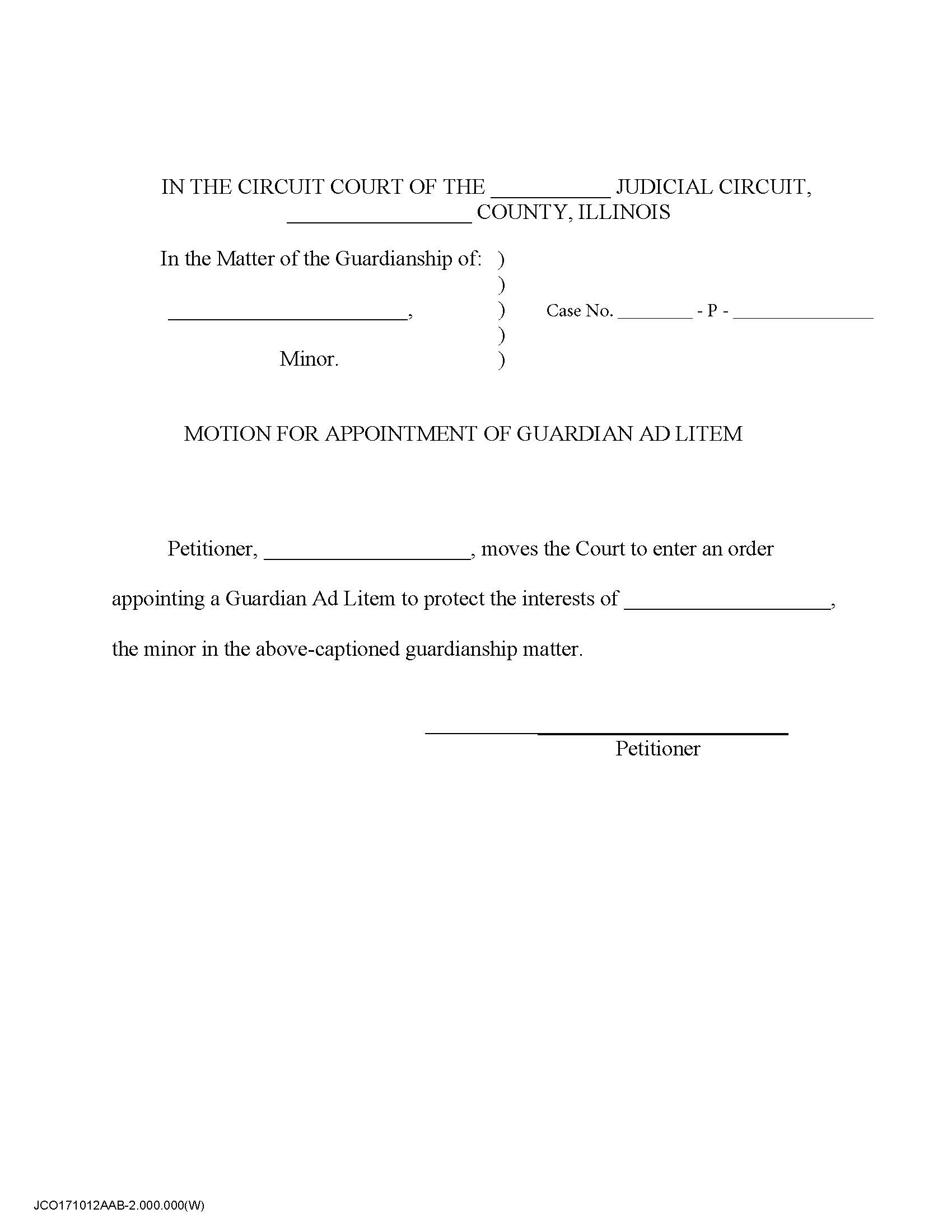 Motion For Appointment Of Guardian Ad Litem (For Minor) | Pdf Fpdf Docx | Illinois