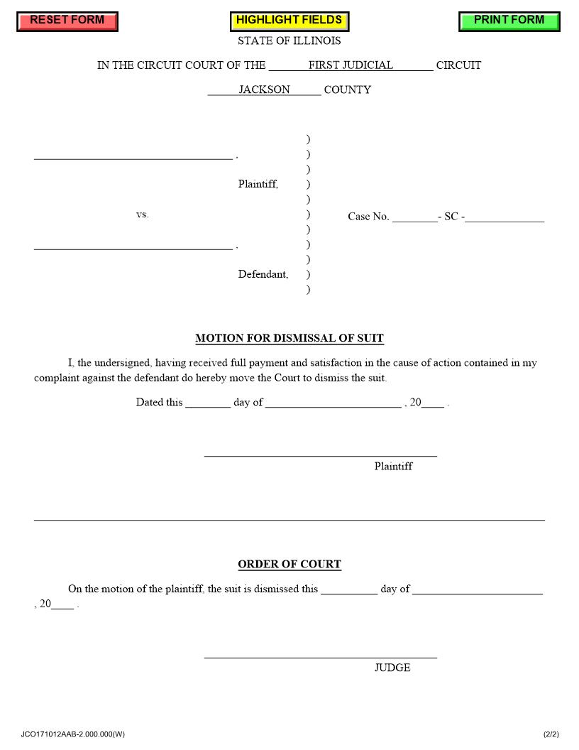 Motion For Dismissal Of Suit Order Of Court | Pdf Fpdf Docx | Illinois