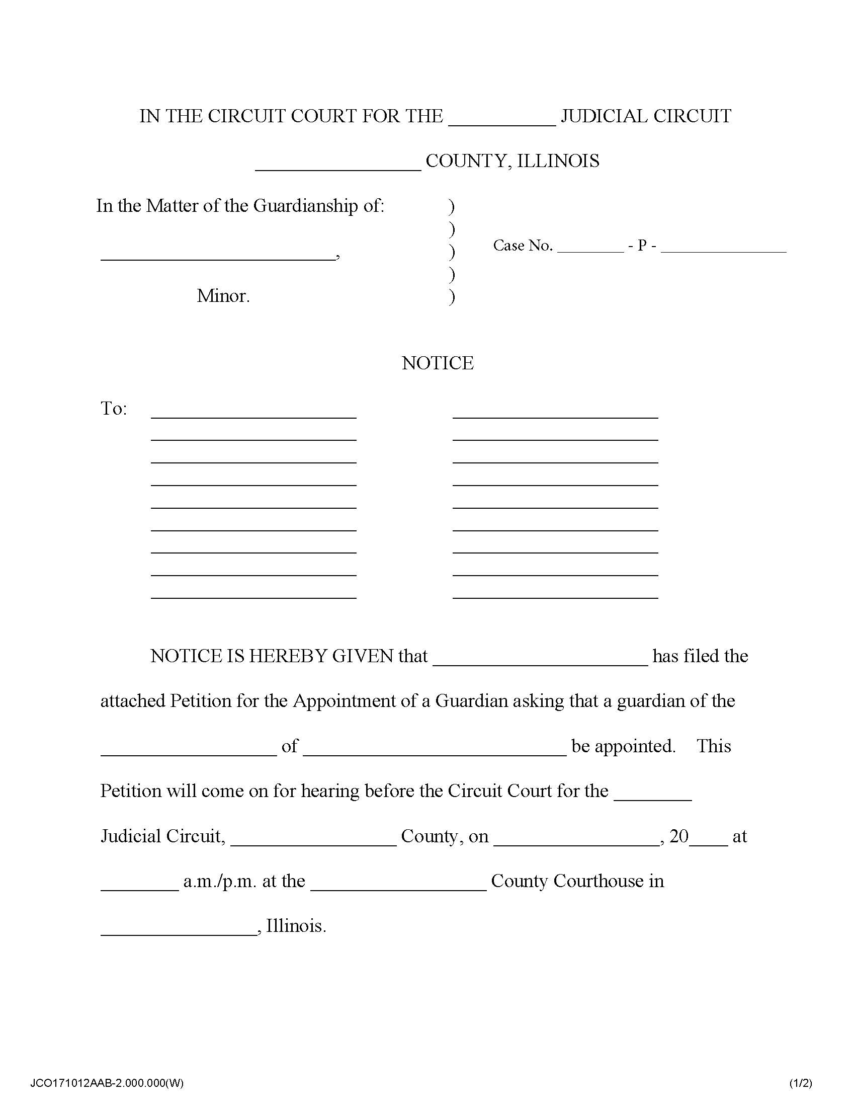 Notice Of Petition For Appointment Of Guardian (Minor) | Pdf Fpdf Docx | Illinois