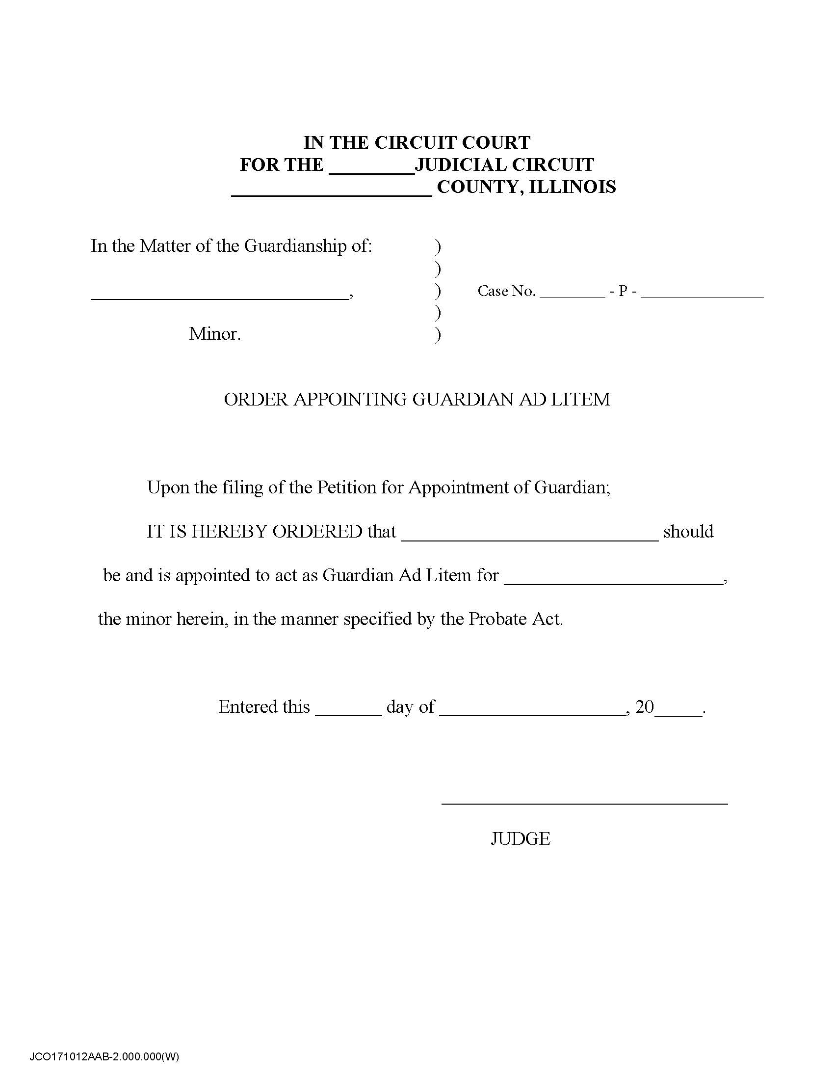 Order Appointing Guardian Ad Litem (For Minor) | Pdf Fpdf Docx | Illinois