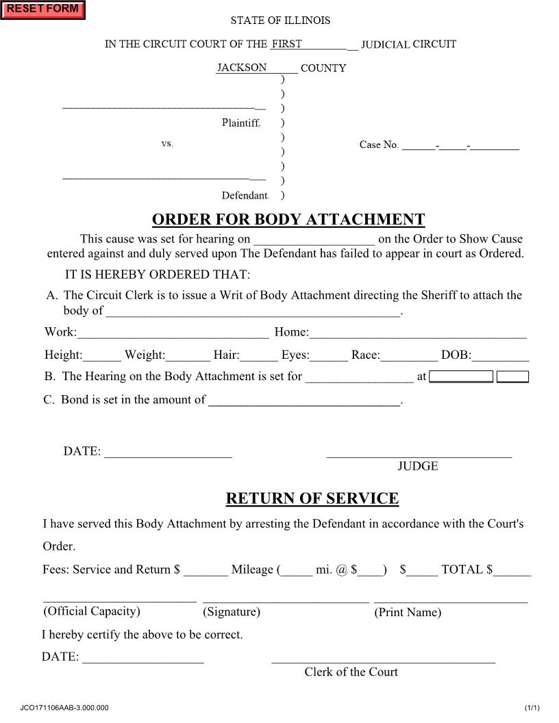 Order For Body Attachment | Pdf Fpdf Docx | Illinois