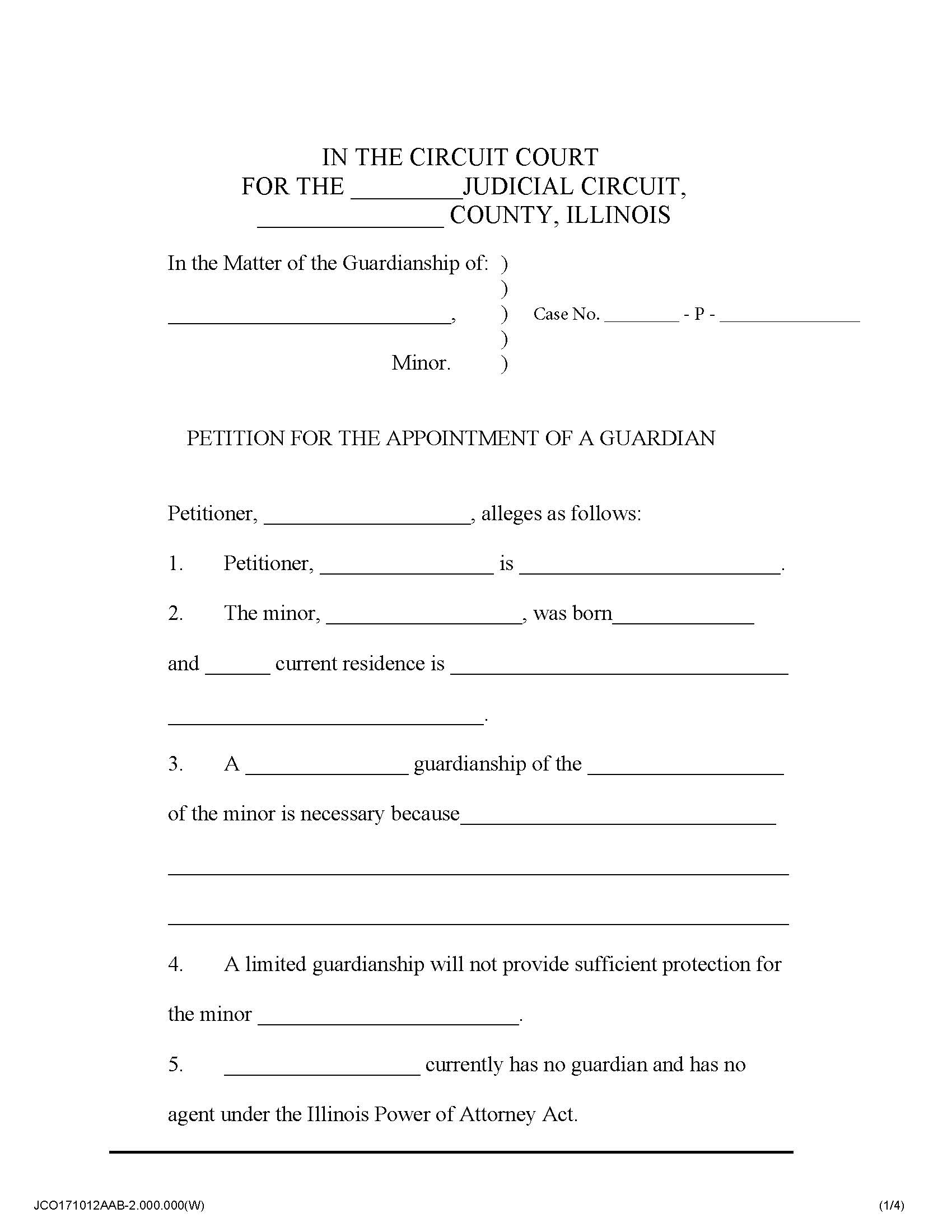 Petition For The Appointment Of A Guardian (Minor) With Verification | Pdf Fpdf Docx | Illinois