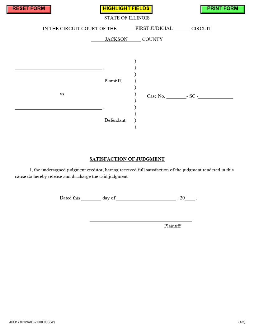 Satisfaction Of Judgment | Pdf Fpdf Docx | Illinois