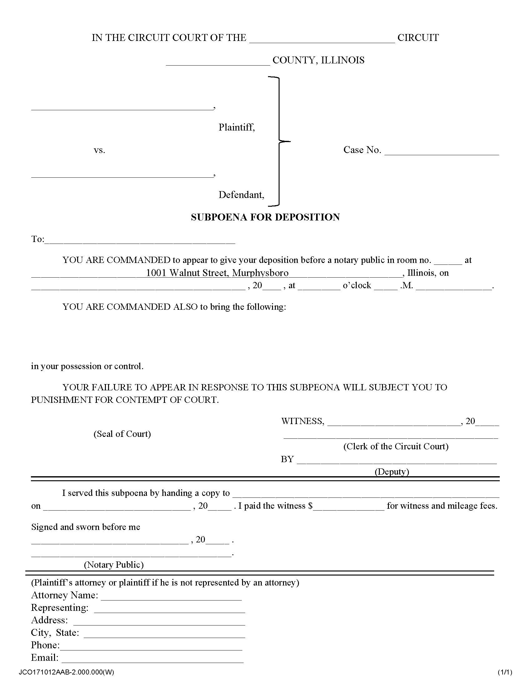 Subpoena For Deposition | Pdf Fpdf Docx | Illinois