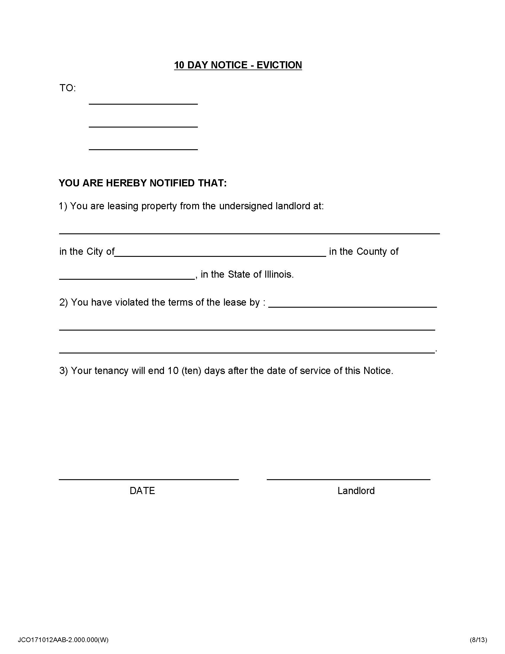 10 Day Notice - Eviction | Pdf Fpdf Doc Docx | Illinois