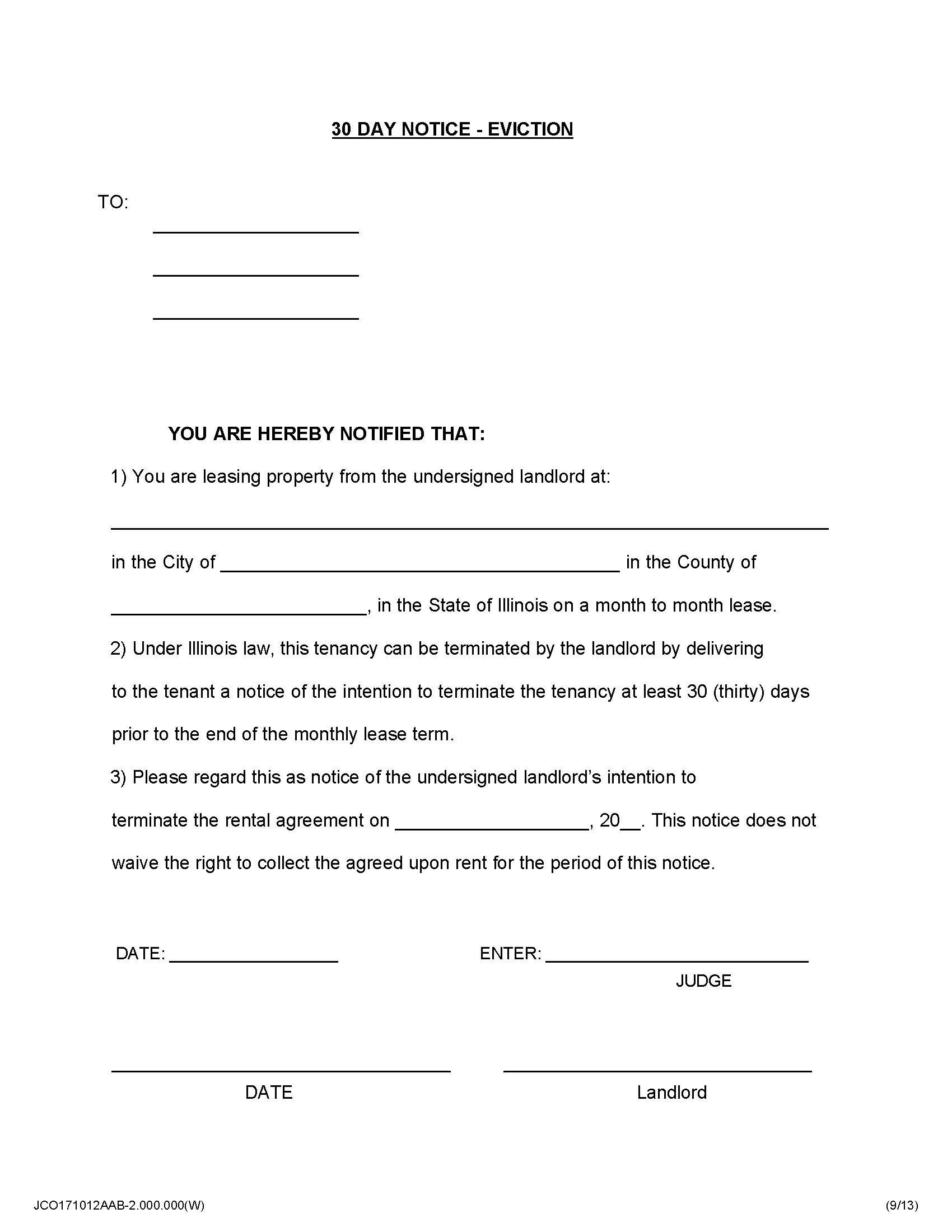 30 Day Notice - Eviction | Pdf Fpdf Doc Docx | Illinois
