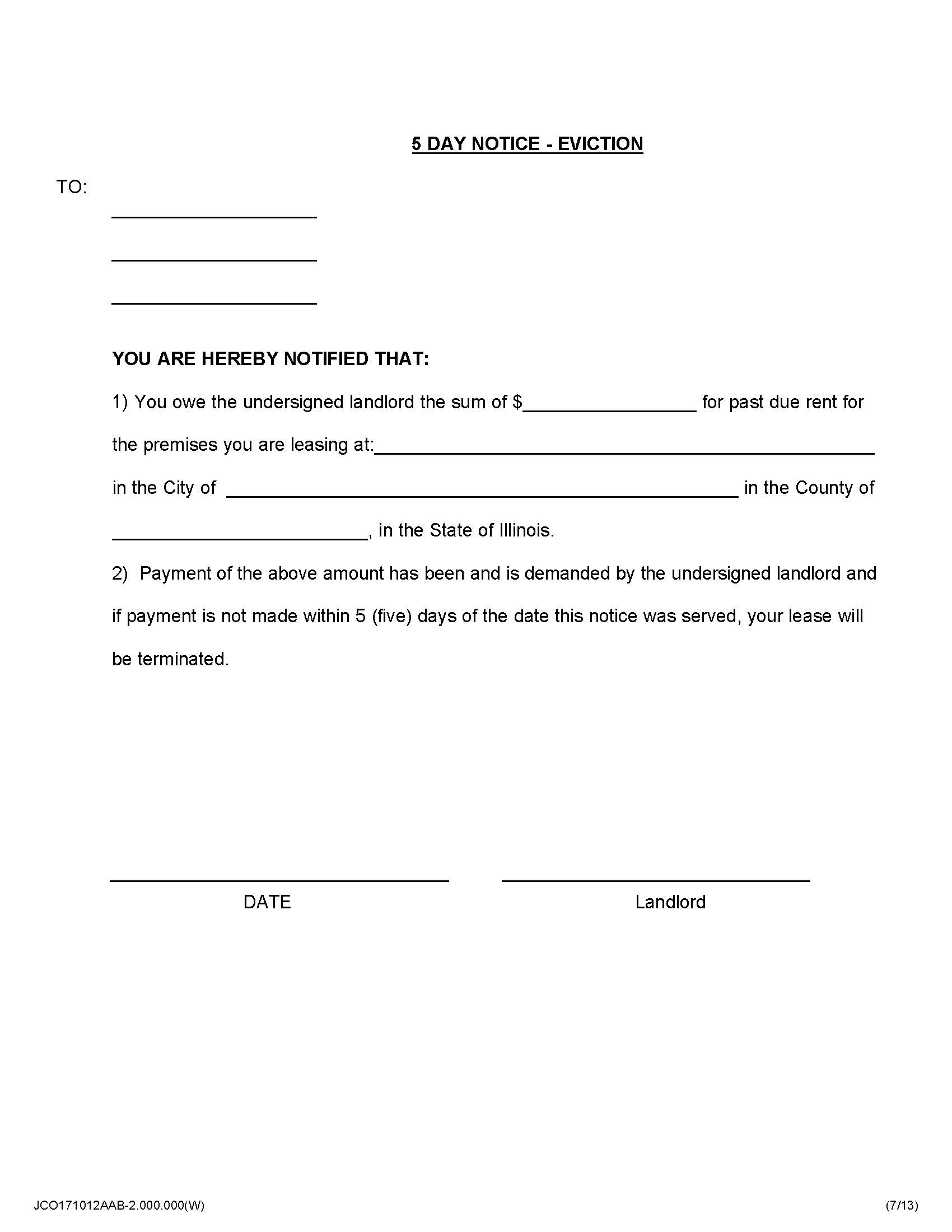 5 Day Notice - Eviction | Pdf Fpdf Doc Docx | Illinois