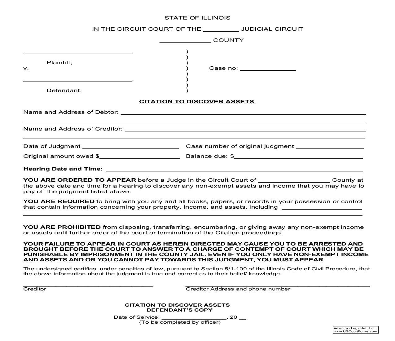 Citation To Discover Assets (Copy) | Pdf Fpdf Doc Docx | Illinois