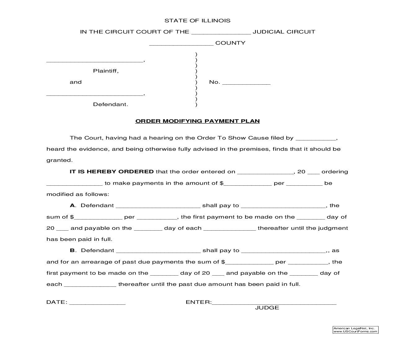Order Modifying Payment Plan | Pdf Fpdf Doc Docx | Illinois