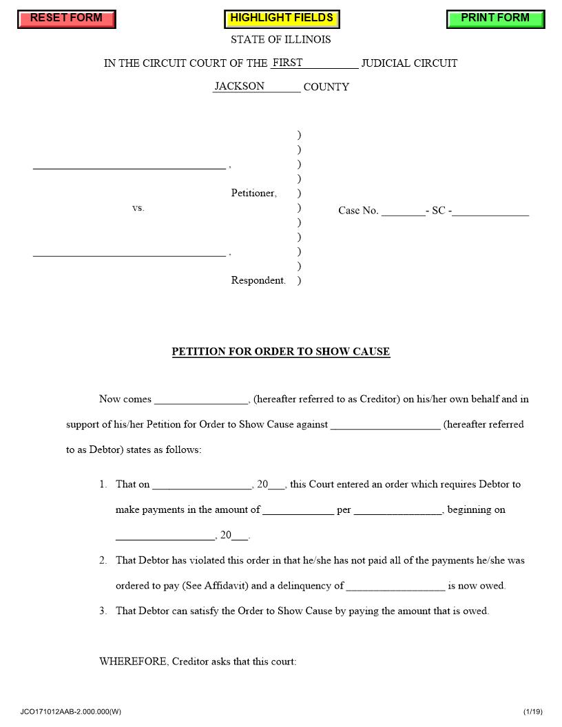 Petition For Order To Show Cause (Small Claims) | Pdf Fpdf Doc Docx | Illinois