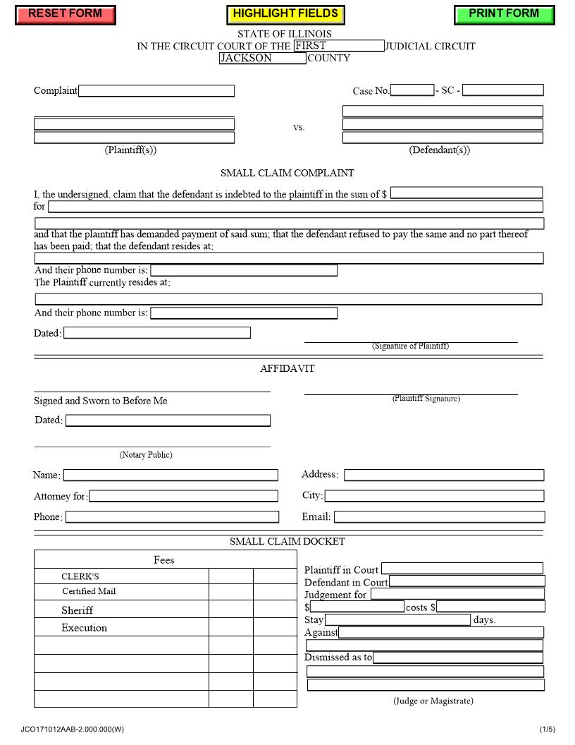 Small Claim Complaint | Pdf Fpdf Docx | Illinois