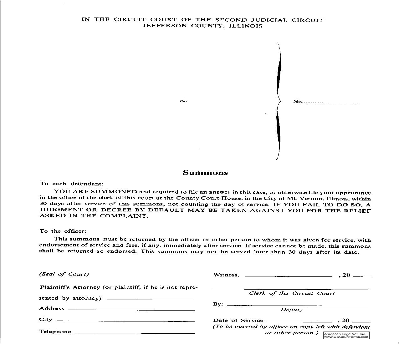 Summons (30 Days) | Pdf Fpdf Doc Docx | Illinois