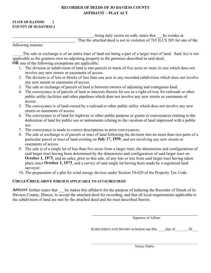 Affidavit - Plat Act | Pdf Fpdf Docx | Illinois