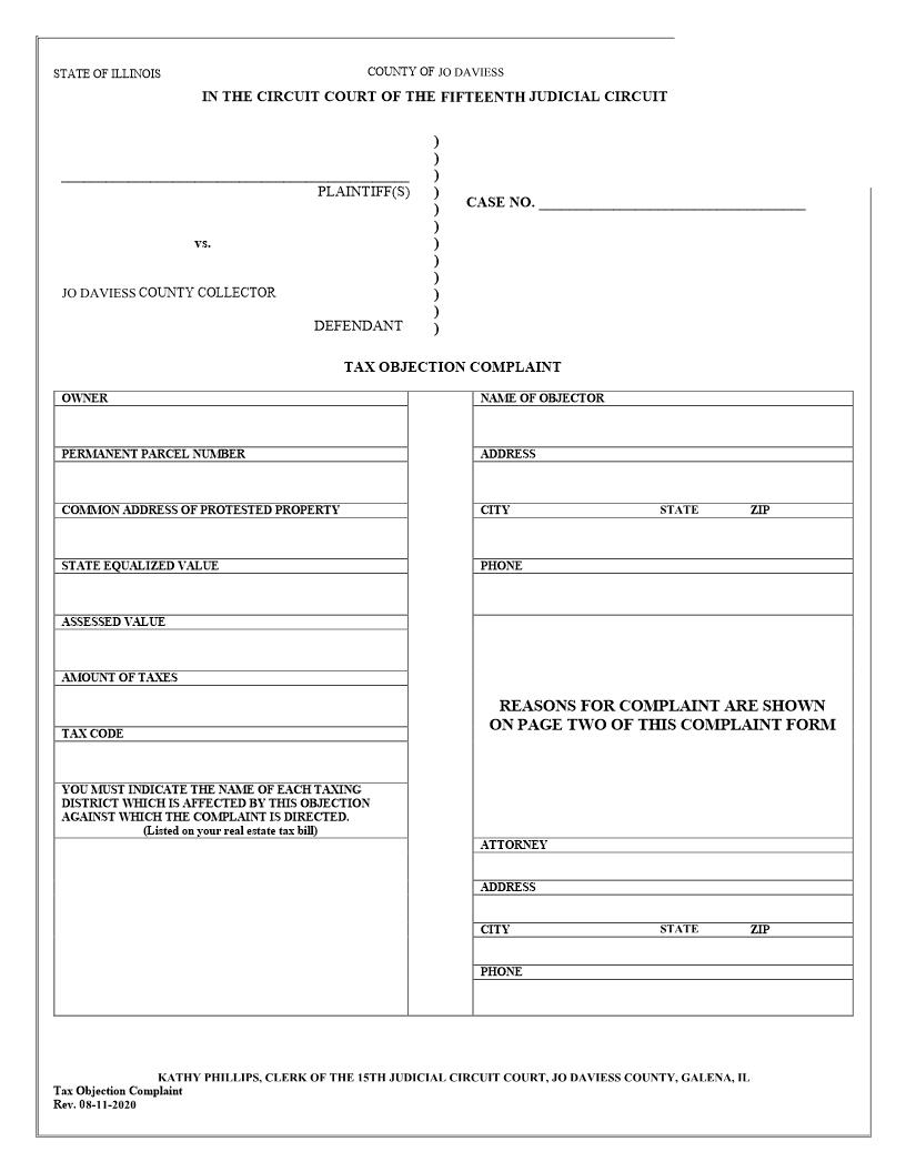 Tax Objection Complaint | Pdf Fpdf Docx | Illinois
