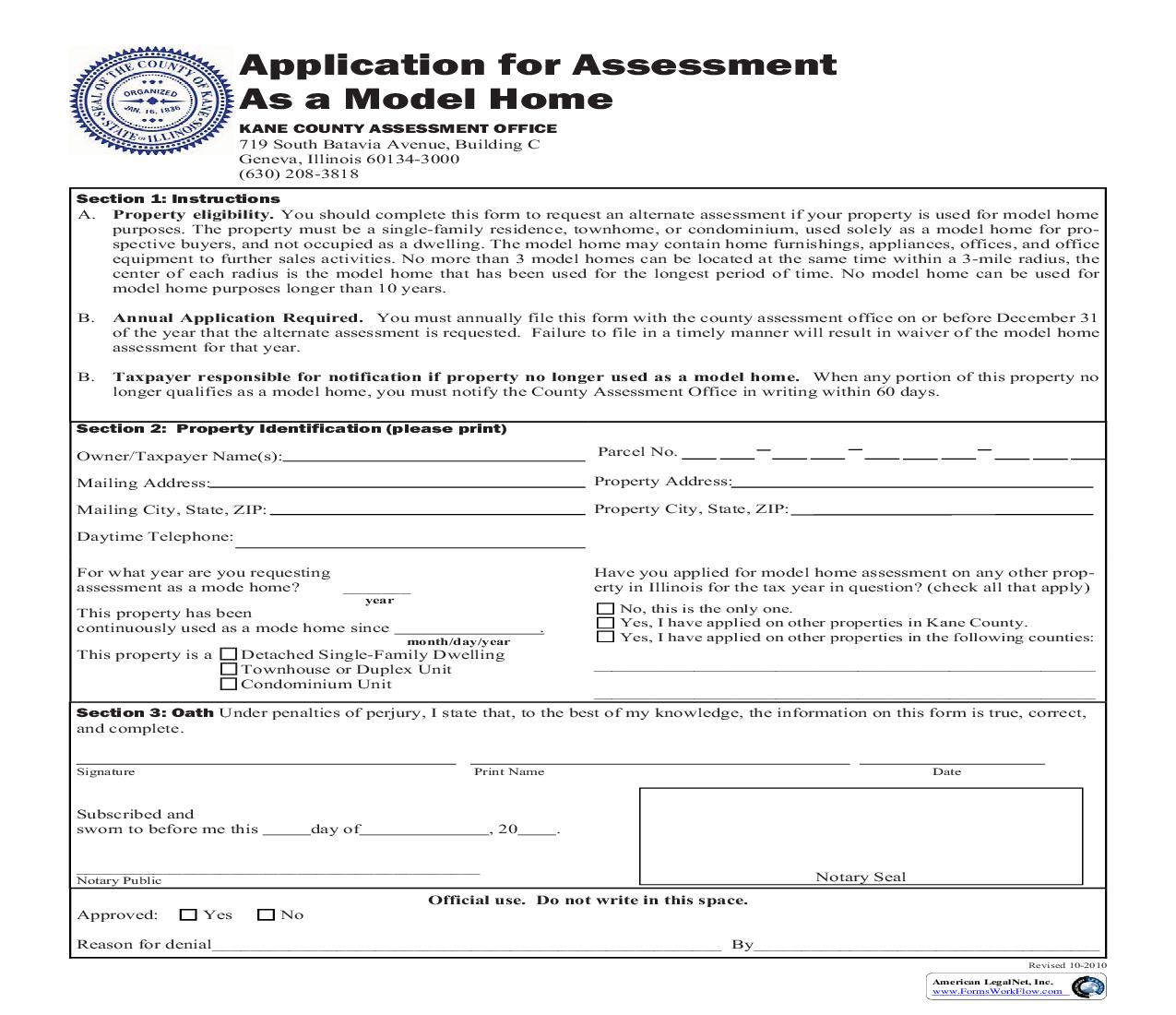 Application For Assessment As Model Home | Pdf Fpdf Doc Docx | Illinois